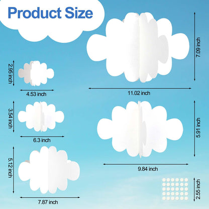 Ayfjovs 10 PCS 3D Cloud Decorations - White Hanging Clouds for Ceiling, Party Decorations, Ornaments, Wedding, Nursery, Children Room, Baby Baptism Party