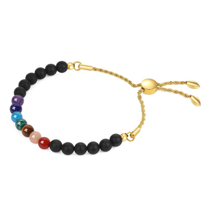 COAI Women's Balancing Chakra Bracelet, Onyx Black Stone Bracelet for Women