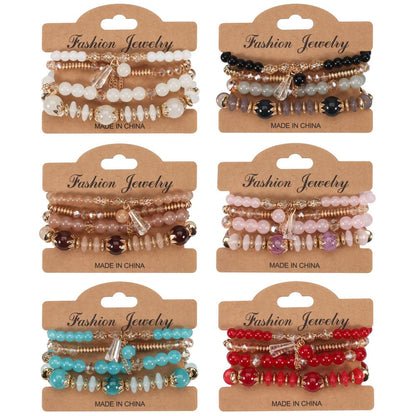 LOTSOF Bohemian Green Jade Stackable Bracelet Set - 4-Layer Stretch Beaded Bracelets with Gold Accents, Boho Jewelry for Women, Fashion Statement Accessory (Gift Ready) (Black)