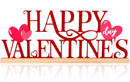 ASTNIC Metal Happy Valentine's Day Sign,Valentines Day Decorations Indoor Romantic Heart Word Valentines Day Table Decorations with Wooden Base for Home Decor Party Wedding Shelf Tabletop Centerpiece Gifts (Red, Happy Valentine’s)