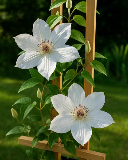 Perennial Farm Clematis 'Henryii' Hybrid – Live Flowering Vine in 4 Quart Container, Large Pure White Blooms with Creamy Centers, Long Blooming, Ideal for Trellises, Arbors & Classic Garden Displays