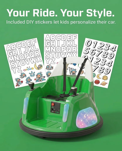 12V Bumper Car, Electric Ride on Toys for Toddlers & Kids 1-3 with Remote Control, 3-Speed, 360° Spin, Music, 5 Lighting Mode, DIY Stickers, Baby Toys Gift