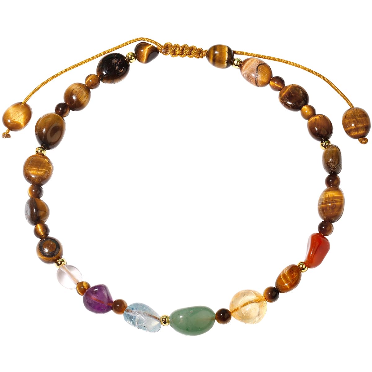 Jewever 7 Chakra Crystals and Stones Anklet Irregular Tumbled Gems Beaded Ankle Bracelets for Women Spiritual Energy Meditation Yoga Healing Jewelry Mom's Gifts (Tiger’s Eye)