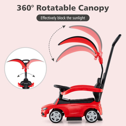 Licensed Mercedes Benz Push Car for Toddlers by INFANS, 3 in 1 Sliding Walking Car with Push Handle, Horn, Music, Underneath Storage, Foot-to-Floor Ride on Toys for Boys Girls, Red
