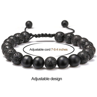 M MOOHAM Lava Rock Bracelets for Men - Tiger Eye Adjustable Beaded Black Matte Agate Bracelet Mens Gifts for Him