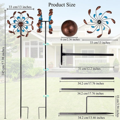 Sunnylight Wind Spinner Outdoor, Wind Sculpture Spinner with Metal Stake, Yard Art Decor for Patio, Lawn & Garden 13 * 57 inches