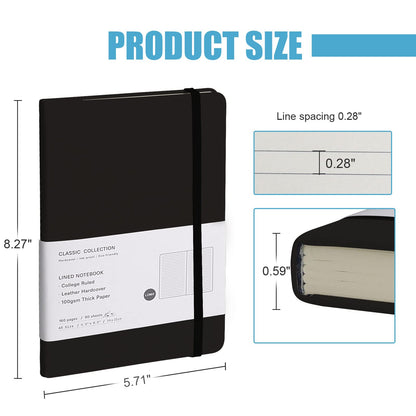 EMOMAS Lined Journal Notebook, 10Pack Hardcover Notebook for Men & Women – Journals for Writing, Work, School, Home & Daily Notes, 160 Pages – Medium A5, 5.7"x8", 100 gsm Thick Paper (Black)