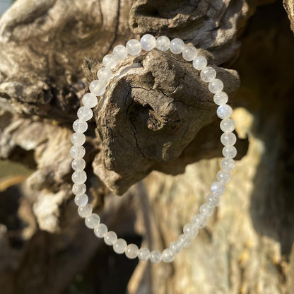 4MM Blue Moonstone Bracelet for Men Women | Fits for 6-6.5" Wrist | Natural Crown Chakra Crystal for Emotion Spiritual | Gemstones for Relationship & Love