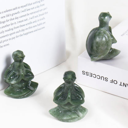 QLRSUXN Green Jade Sea Turtle Meditation Crystal Yoga Sculpture,Hand Carved Healing Figurine Spiritual Decor Chakra Balancing Gift,Zen Statue for Home Office Decorations