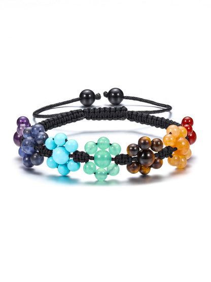 Top Plaza 7 Chakra Stone Healing Crystal Bead Bracelet Flower Natural Gemstone Bracelet Yoga Meditation Relax Anxiety Bracelets for Women