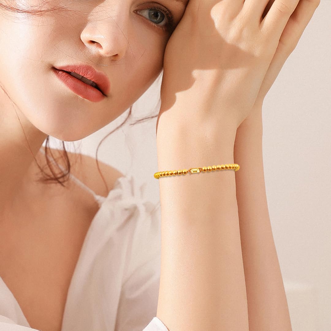 Free bird November Birthstone Bracelet Citrine Bracelet 14K Gold Plated Stretch Birthstone Beaded Bracelet with Yellow Topaz Stone Gold Bracelet Jewelry for Women