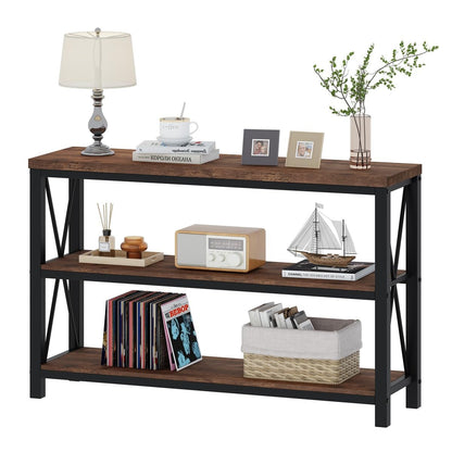 BON AUGURE Rustic Console Table Behind Couch, Industrial Entryway Table with Shelves, Farmhouse 3 Tier Sofa Tables for Living Room, Entry, Hallway (47 Inch, Rustic Oak)