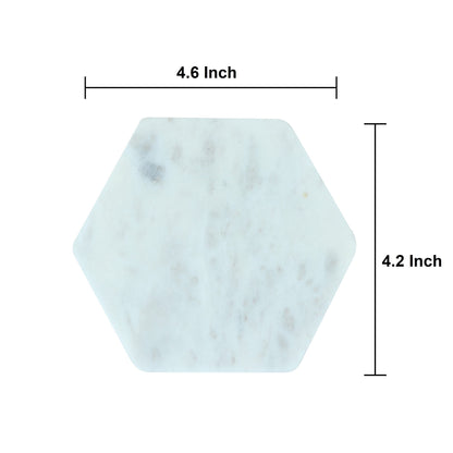 LAVAUX DESIGNS Set of 6 Hexagon Marble Coasters | White Decor for Modern Homes | Drink Coasters for Coffee Table, Dining, Bar or Office| Made from 100% Solid Real Marble | Cute Stone Coasters