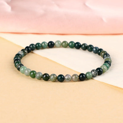 LPBeads Handmade Natural Gemstone Stretch Elastic 4mm Moss Agate Bracelet Healing Crystal Round Stone Beads Jewelry Gifts for Women Men
