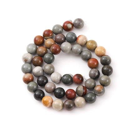 6mm 60pcs DIY Natural USA Picture Stone Beads Round Healing Crystal Gemstone Loose Beads for Jewelry Making Handmade Bracelet Necklace