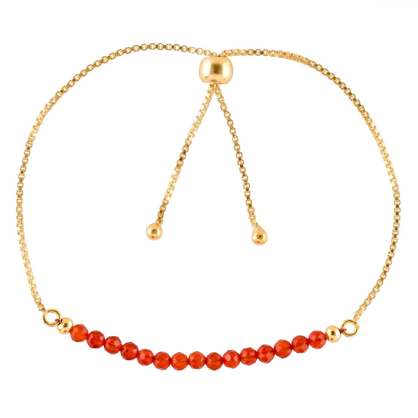 InfinityGemsArt Carnelian Bracelets For Women Natural Birthstone Jewelry Micro Orange Beads Beaded Stone Bolo Slider Crystals Gemstones Bracelet, 14K Gold Plated Adjustable Chain