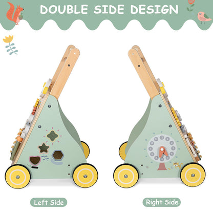 GiggleGems Wooden Baby Walker, Multiple Learning Activities Center Develops Motor Skills for Infant to Toddler, Push and Pull Walkers with Wheel for Boys Girls