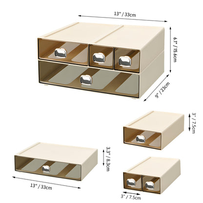 OSteed Spacious Desktop Storage Box, 1 Large 1 Middle & 2 Small Storage Drawers, Stackable Office Desk Drawer Organizer and Accessories, Printer Paper Organizer, Cream Plastic Drawers for Workspace