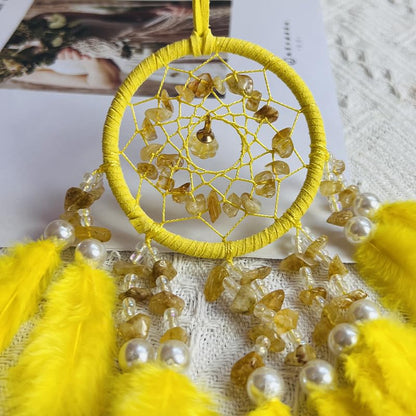 Small Dream Catcher for Car Handmade Boho Hanging Decor for Car Interior Rear View Mirror Feathers Dream Catchers Charms Ornament(Yellow)