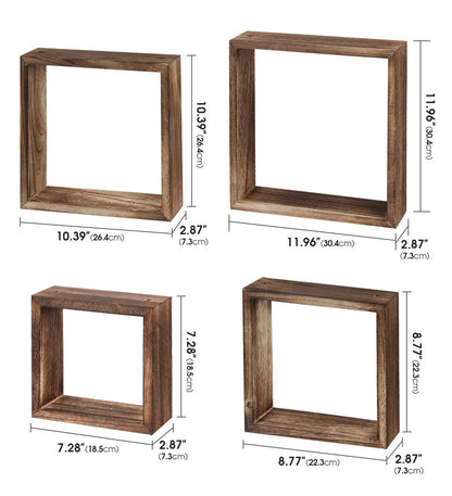 J JACKCUBE DESIGN Floating Hanging Square Shelves Wall Mounted Rustic Wood Cube Display Shelf Shadow Boxes Decorative Boho Home Décor for Living Room, Bedroom, Office, Set of 4 (Brown) - MK571B