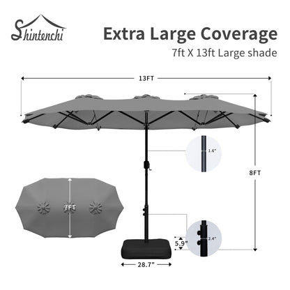 Shintenchi 13FT Large Patio Umbrella with Base Included, Outdoor Double-Sided Rectangular Shade with Crank Handle for Poolside Lawn, Deck & Garden, Gray