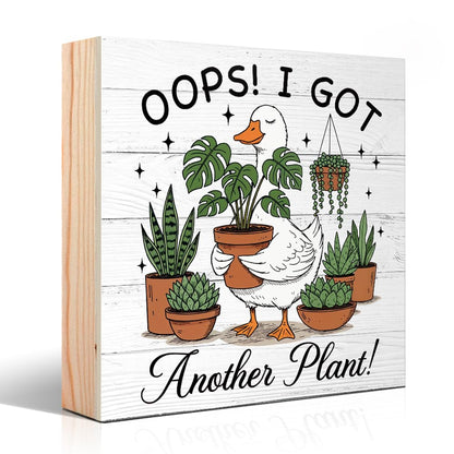 Vgrti Oops I Got Another Plant Wood Box Sign, Funny Silly Goose Gardening Desk Decor for Home Office, Plant Lover Gifts for Women Men Gardeners Gardening Lovers Sisters Coworkers Friends Mom Grandma