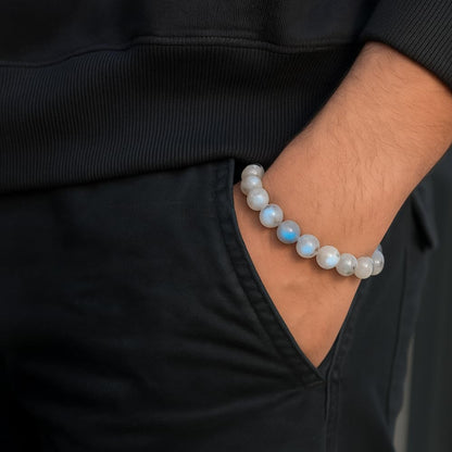 ANAYA AGATE Natural Moonstone Gemstone Bead Bracelet – Healing Crystal Bracelet for Women, Men, Teens – 8mm Round Beaded – Unisex Stretchy Gemstone Bracelet – Emotion, Relationship, Love, Christmas Gift Box