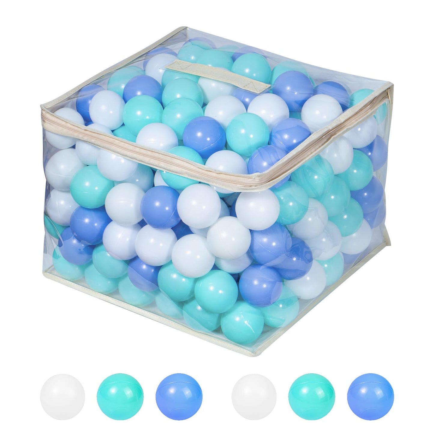 MoonxHome Ball Pit Balls for Toddlers & Dogs, BPA Free Crush Proof Plastic Toy Balls for Ball Pit, Children's Pool Water Toys, Ocean Balls for Play Tent 2.15 Inch Pack of 200 White&Green&Blue