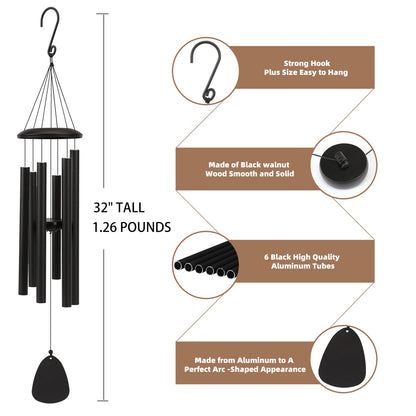 FSVGYY Wind-Chimes-Outdoor-Large-Decor, Deep Tone Soothing Melodic Tones Windchimes, Wind Chimes for Outside, Memorial Wind Chime Best Gift for Mom Women Grandma Neighbors（32" Black）