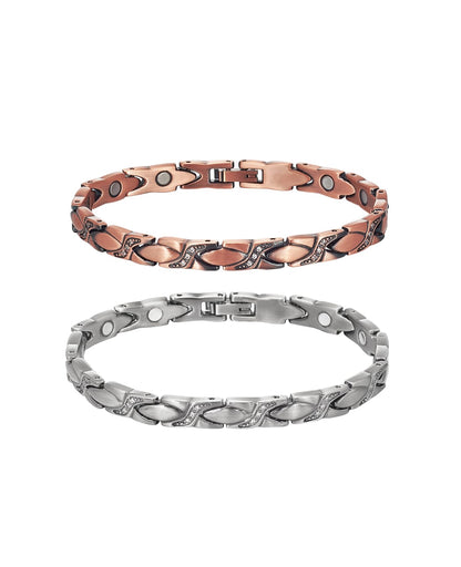 MagVIVACE Pure Copper Bracelets for Women, with 2 Extra Link(Copper&Silver)