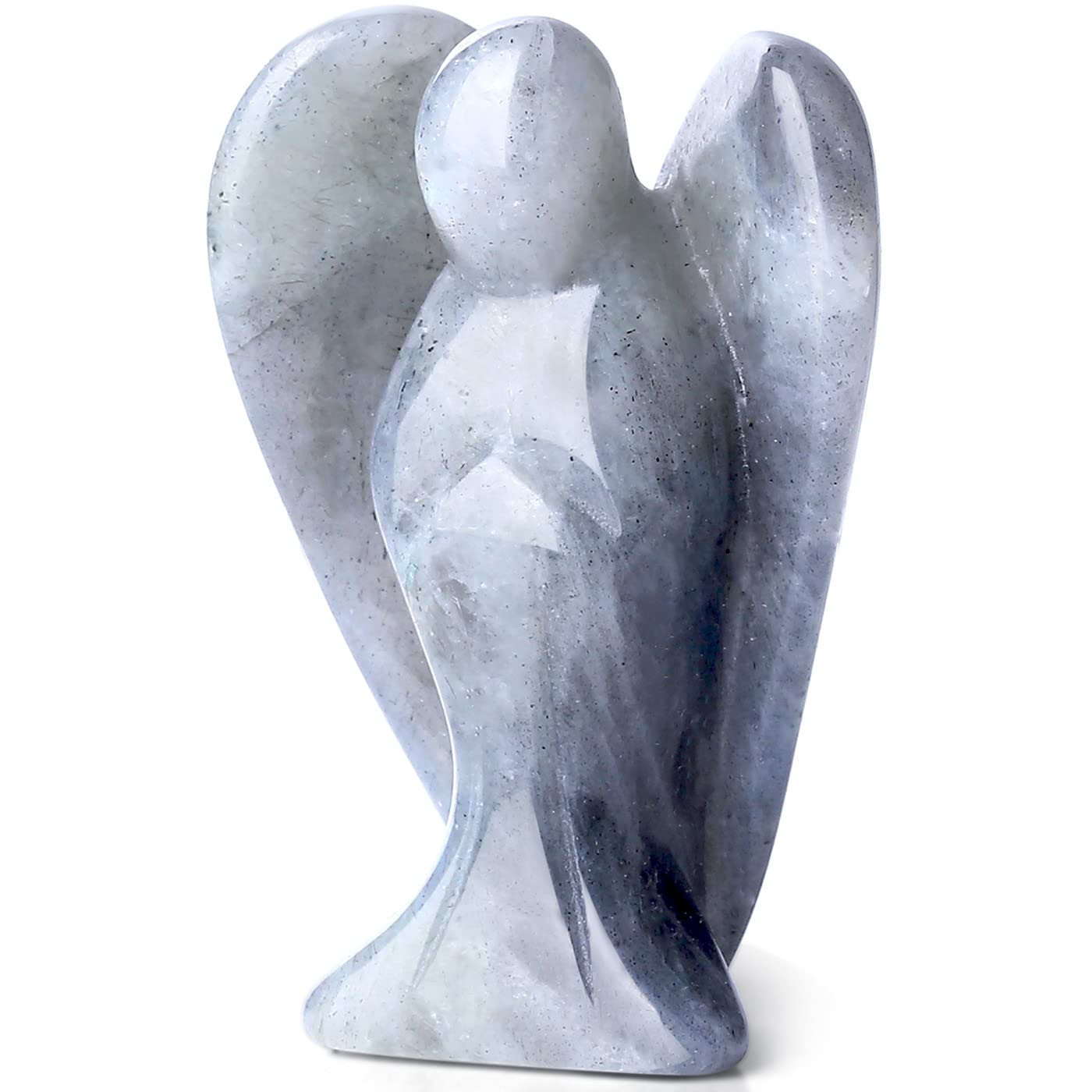 QINJIEJIE Polished Labradorite Guardian Angel Decor - White Angel Statue, Gemstone Spiritual Gift & Meditation Figurine