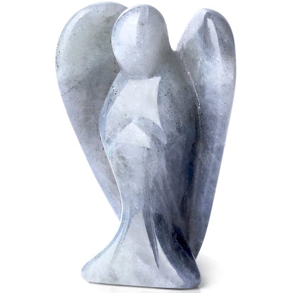 QINJIEJIE Polished Labradorite Guardian Angel Decor - White Angel Statue, Gemstone Spiritual Gift & Meditation Figurine