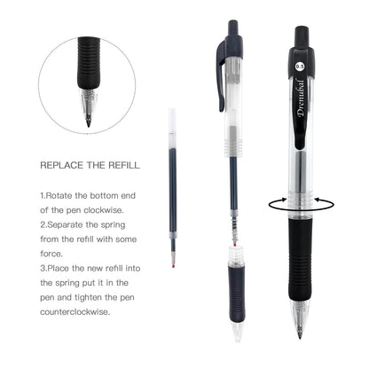 Drenubal Black Glide Retractable Ball Pens, Medium Point (0.5mm), Comfortable Rubber Grip For Writing, 48-Count Pack