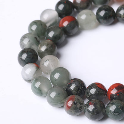 8mm 45pcs Natural African Bloodstone Beads Round Loose Gemstone Energy Healing Power Stone Beads for Jewelry Making DIY Bracelet 15 Inch