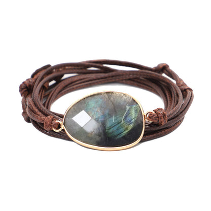 Plumiss Boho Labradorite Stone Rope 5 Wrap Bracelets for Women Men