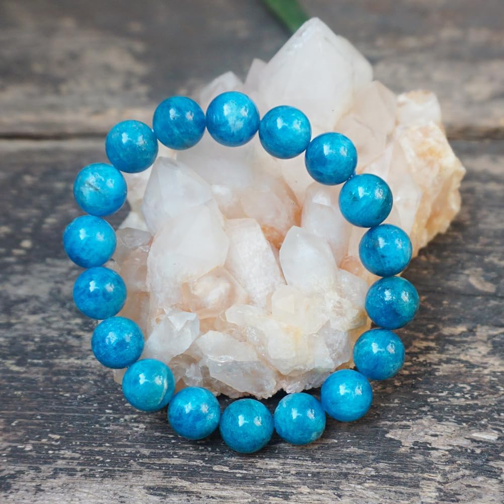 TaHLga 10mm Blue Apatite Crystal Bracelet for Women Men | Natural Throat Chakra Stone | Weight Management & Manifestation | Fits for 7-7.5" Medium Wrist Size