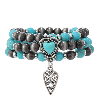 Meztole Turquoise Western Cowgirl Bracelets for Women Handmade Stackable Turquoise Beaded Stretch Bracelet Vintage Rodeo Western Jewelry Set Country Cowboy Outfit Accessories (3)