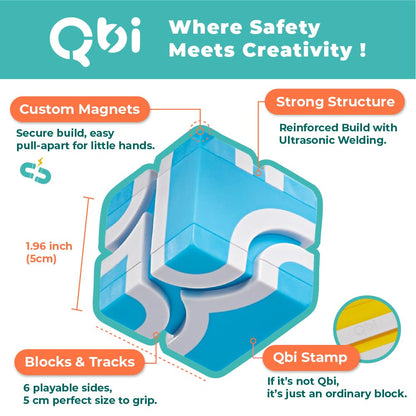 QBI Magnetic Blocks Play Starter Set – STEM Construction Toys & Race Car Track for Kids Ages 3-5+｜Educational Magnet Building Tiles with 2 Ramps & 4 Vehicles｜Montessori Gift for Boys & Girls (36 Pcs)