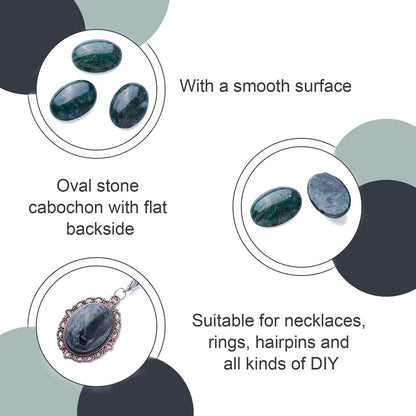 Fashewelry 20Pcs Natural Oval Green Ripple Jasper Flat back Gemstone Cabochons 25x18mm Healing Chakra Crystal Stone Bead Cab Covers No Hole for Jewelry Craft Making