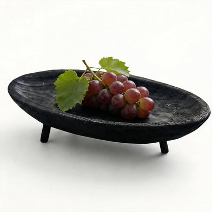 Wooden Tray with Key Bowl， 17.7 Inch Oval Decorative Tray for Coffee Table & Entryway， Black & Dark Brown Decorative Bowl (Black)