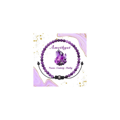 Pendlixy 4MM Beaded Bracelet Handmade Adjustable Natural Amethyst Stone Crystal Bracelet Amethyst Healing Inspirational Gifts for Women Men