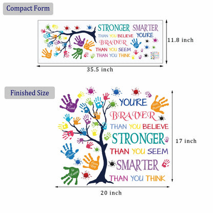 Colorful Inspirational Quote Wall Decal-You’re Braver Than You Believe, Stronger Than You Seem, Smarter Than You Think, Motivational Quote Phrases Wall Sticker Kids Room Nursery, Classroom Decor.