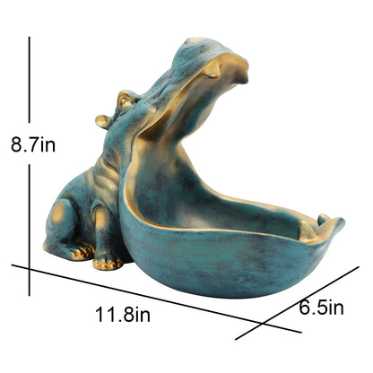 aboxoo Hippo Statue,Large Hippopotamus Figurine Home Sculpture with Resin, Hippo Candy Jar, Candy Dish Bowl for Office Desk, Key Bowl for Entryway Table,Container Storage Art Decor Box(Dark Blue)