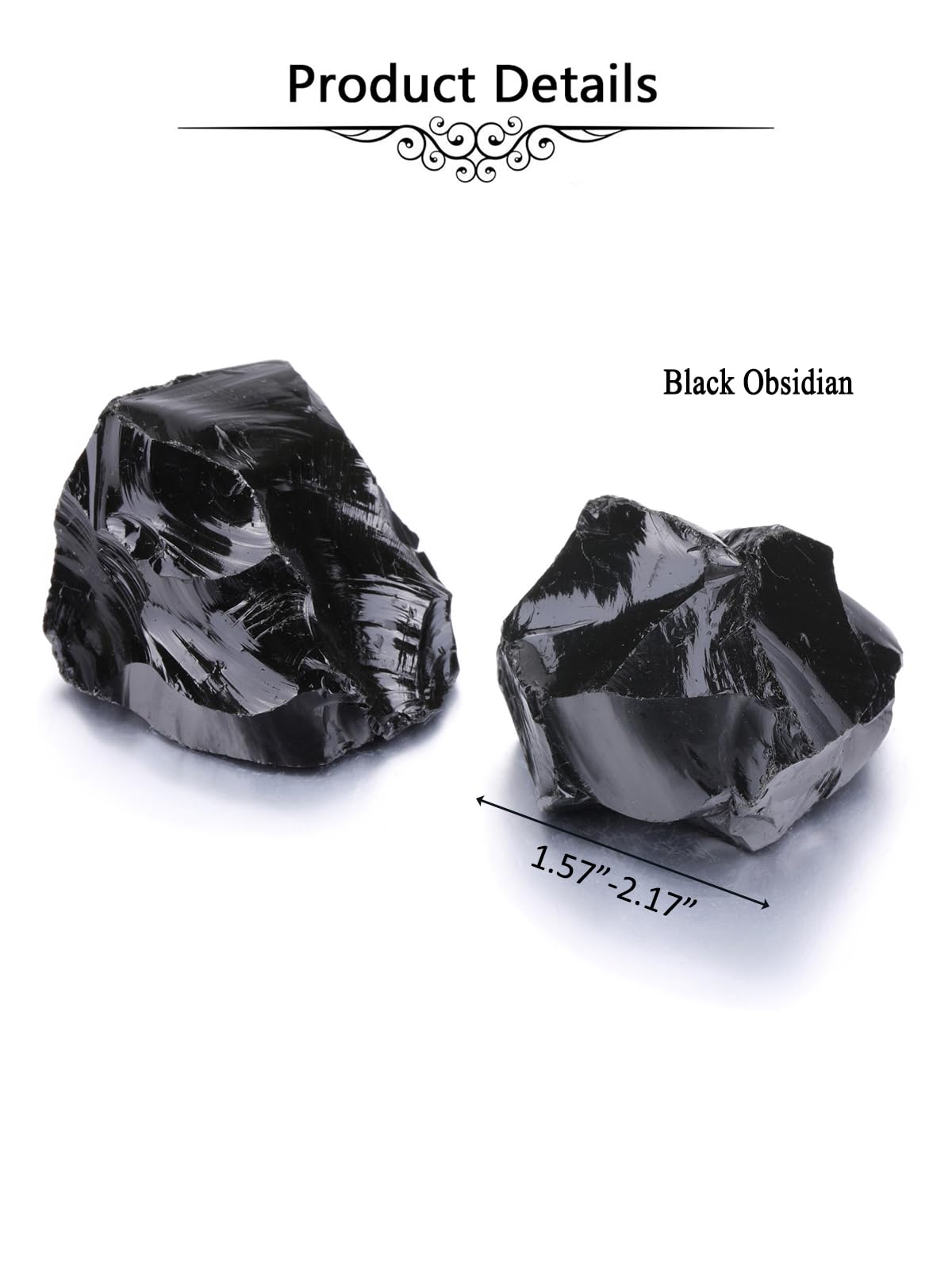 Jovivi 2pcs Raw Black Obsidian Crystals,Large 1.6-2.2" Healing Crystals Natural Rough Stones Crystal for Tumbling, Cabbing, Home Decoration, Polishing, Wicca & Reiki