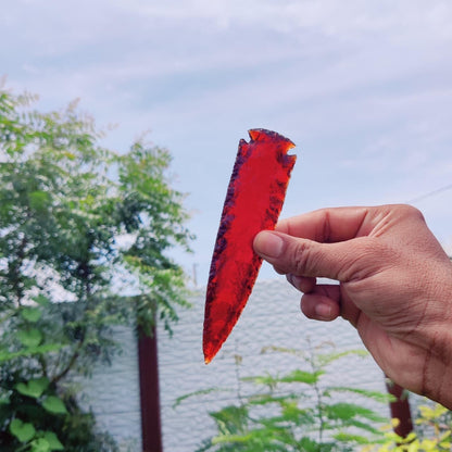 ForestOfCrystals 6 Inch Large Red Obsidian Arrowhead – Handcrafted Crystal Spearhead – Decorative Healing Stone Point for Protection, Meditation, and Home Decor Authentic Gemstone