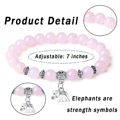 MAIBAOTA Rose Quartz Bracelet for Women, Pink Bracelet, Rose Quartz Crystals Stone Beaded Bracelets, Elephant Round Gemstones Stretch Bracelet, Crystal Jewelry Gifts for Women Mom