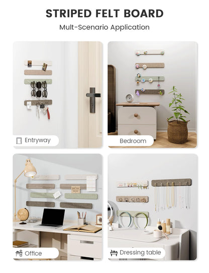 Fluxynara Cork Board Alternative Felt Strip Board 8-Pack 13"x2", Office Pin Board with 50 Push Pins, Adhesive Install for Bedroom Door & Home Office(Linen Dusk)