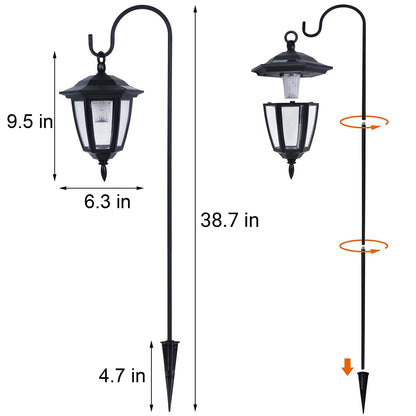 Dynaming 2 Pack Solar Hanging Lights Outdoor, Solar Powered Garden Decorative Lanterns with 2 x 38 Inch Shepherd Hooks, Waterproof Landscape Lighting for Lawn Patio Yard Pathway Driveway, Warm White