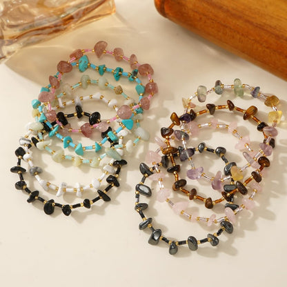 SHINUS BOHO Healing Natural Crystal Beaded Stretch Bracelet for Women,Handmade Boho Irregular Turquoise Energy Stones Attention Courage Bracelet Summer Beach Fashion Jewelry Gift Friendship