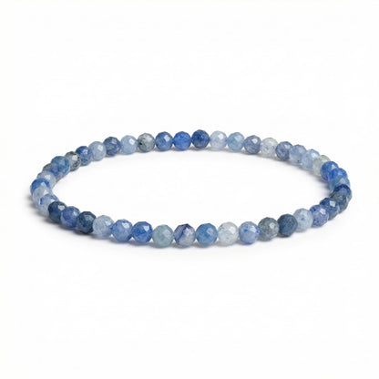 Angelstones Natural Blue Aventurine Gemstone Small Beaded Stretch Bracelet, 4mm Faceted Round Beads, Crystal Healing Bracelet for Women